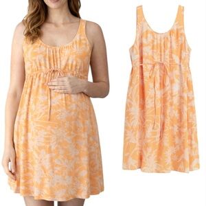 H&M Mama Maternity yellow tropical leaf sleeveless tie sash dress size XS